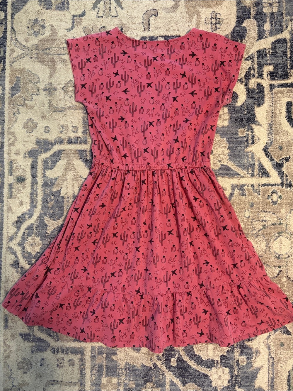 Tea Collection Pink Cactus Print Drawstring Dress - Picture 3 of 3